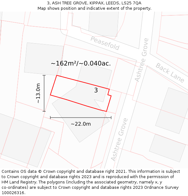 3, ASH TREE GROVE, KIPPAX, LEEDS, LS25 7QA: Plot and title map