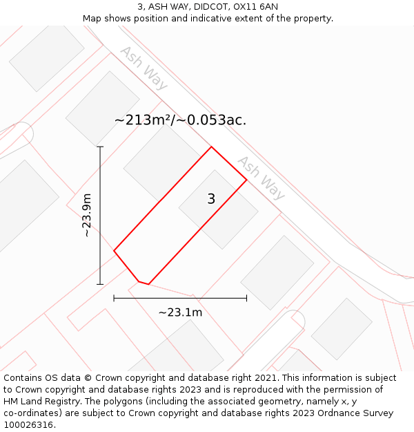 3, ASH WAY, DIDCOT, OX11 6AN: Plot and title map