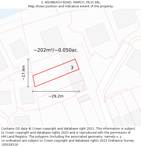 3, ASHBEACH ROAD, MARCH, PE15 9AL: Plot and title map