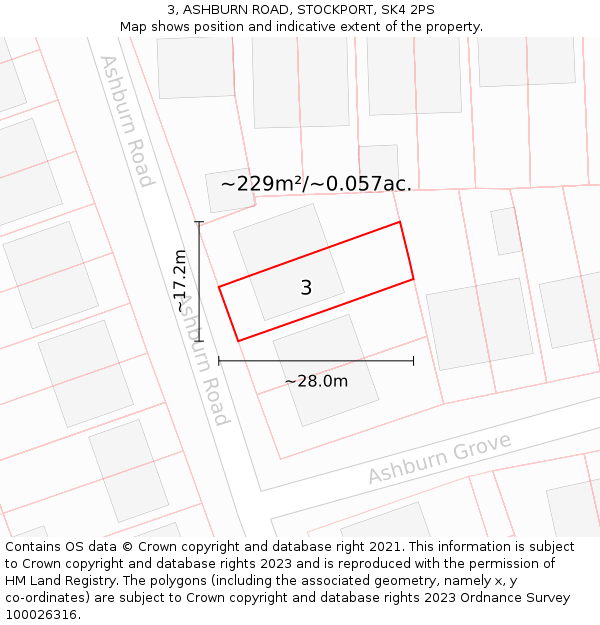 3, ASHBURN ROAD, STOCKPORT, SK4 2PS: Plot and title map