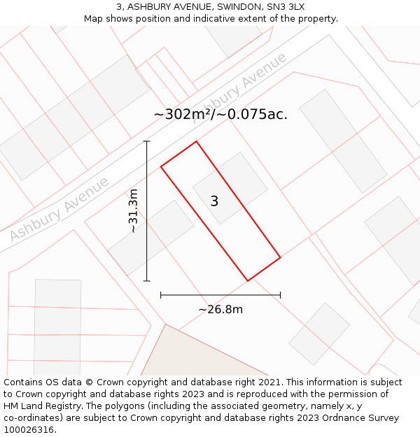 3, ASHBURY AVENUE, SWINDON, SN3 3LX: Plot and title map