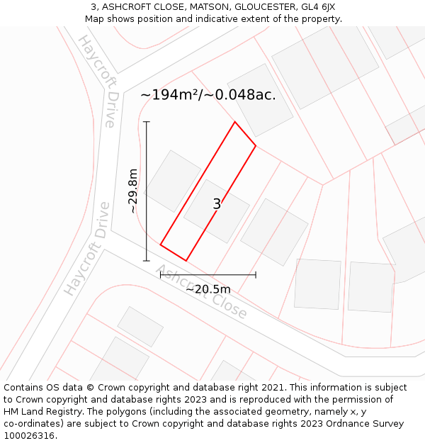 3, ASHCROFT CLOSE, MATSON, GLOUCESTER, GL4 6JX: Plot and title map