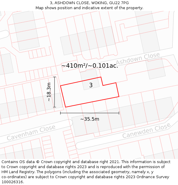 3, ASHDOWN CLOSE, WOKING, GU22 7PG: Plot and title map