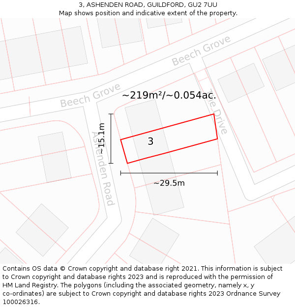 3, ASHENDEN ROAD, GUILDFORD, GU2 7UU: Plot and title map
