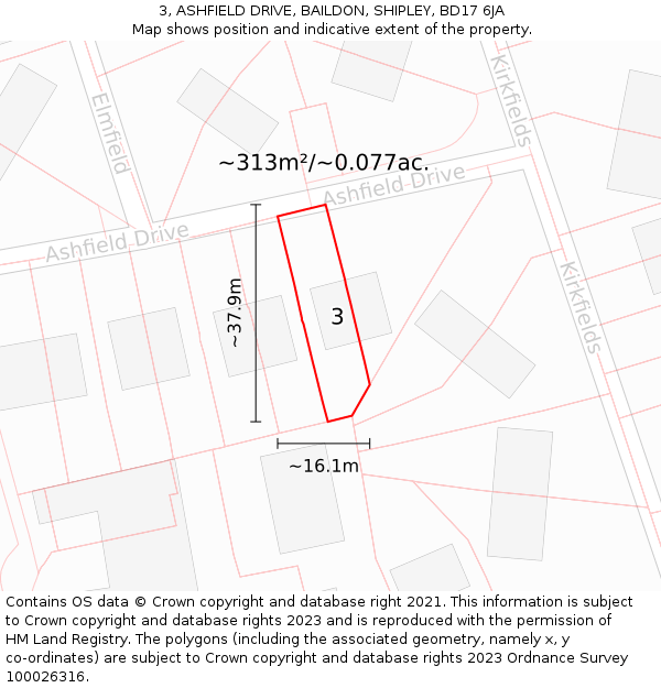 3, ASHFIELD DRIVE, BAILDON, SHIPLEY, BD17 6JA: Plot and title map