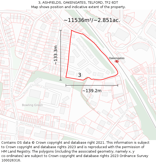 3, ASHFIELDS, OAKENGATES, TELFORD, TF2 6DT: Plot and title map