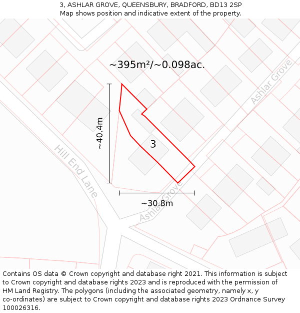 3, ASHLAR GROVE, QUEENSBURY, BRADFORD, BD13 2SP: Plot and title map