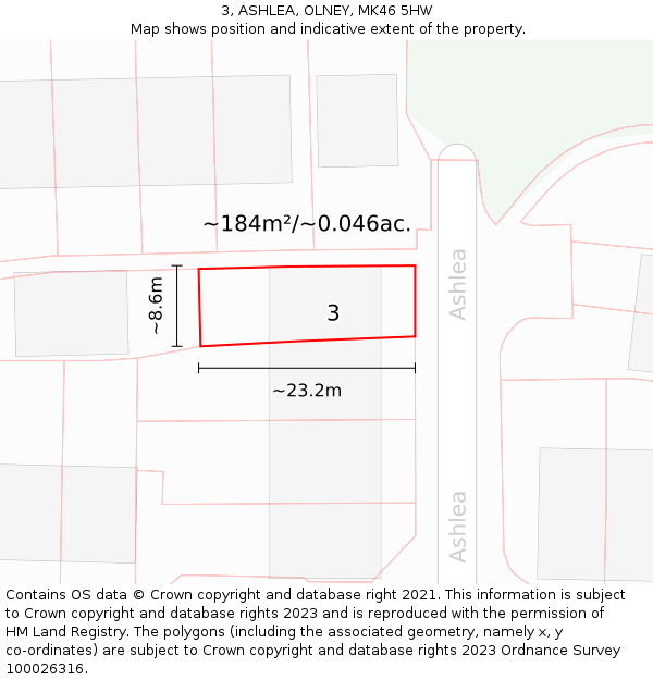 3, ASHLEA, OLNEY, MK46 5HW: Plot and title map