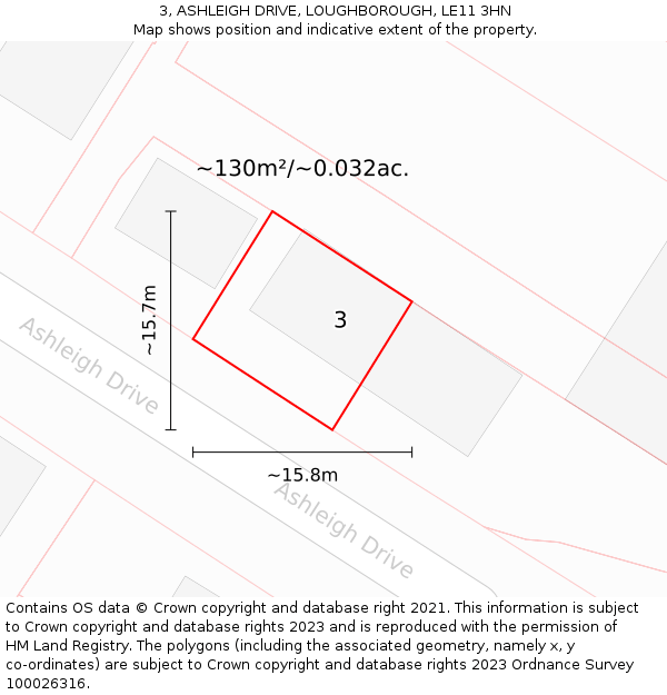 3, ASHLEIGH DRIVE, LOUGHBOROUGH, LE11 3HN: Plot and title map