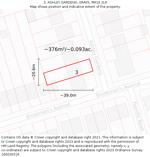 3, ASHLEY GARDENS, GRAYS, RM16 2LR: Plot and title map