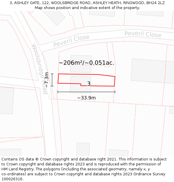 3, ASHLEY GATE, 122, WOOLSBRIDGE ROAD, ASHLEY HEATH, RINGWOOD, BH24 2LZ: Plot and title map