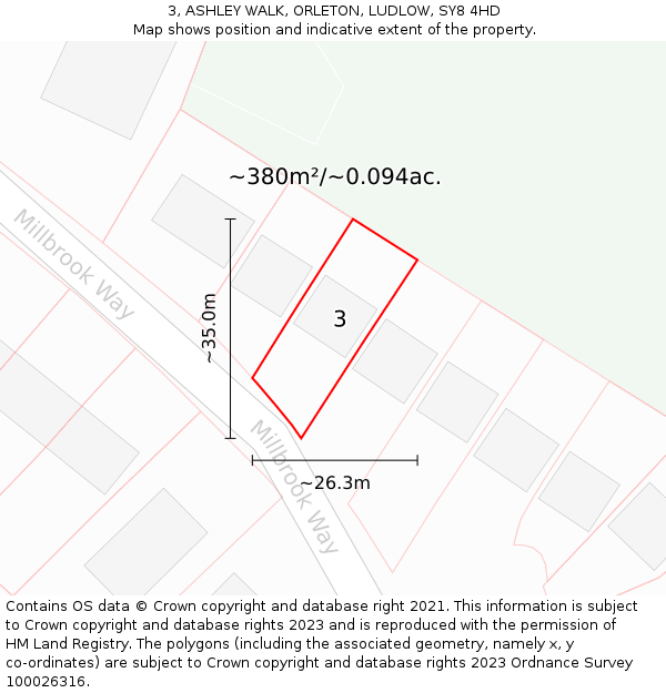 3, ASHLEY WALK, ORLETON, LUDLOW, SY8 4HD: Plot and title map