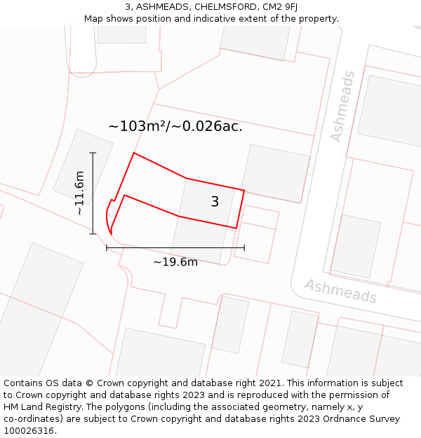 3, ASHMEADS, CHELMSFORD, CM2 9FJ: Plot and title map