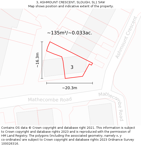 3, ASHMOUNT CRESCENT, SLOUGH, SL1 5AW: Plot and title map