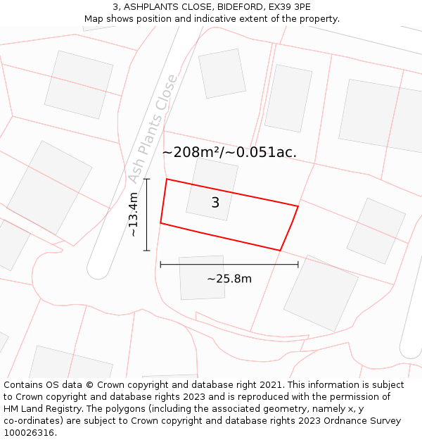 3, ASHPLANTS CLOSE, BIDEFORD, EX39 3PE: Plot and title map