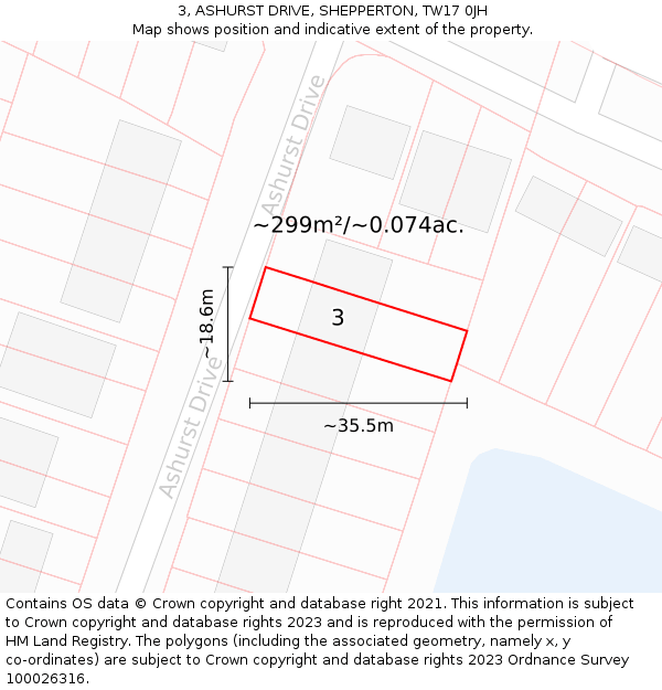 3, ASHURST DRIVE, SHEPPERTON, TW17 0JH: Plot and title map