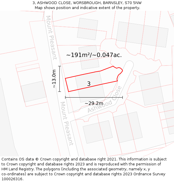 3, ASHWOOD CLOSE, WORSBROUGH, BARNSLEY, S70 5NW: Plot and title map
