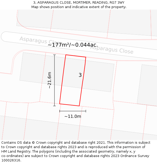 3, ASPARAGUS CLOSE, MORTIMER, READING, RG7 3WY: Plot and title map