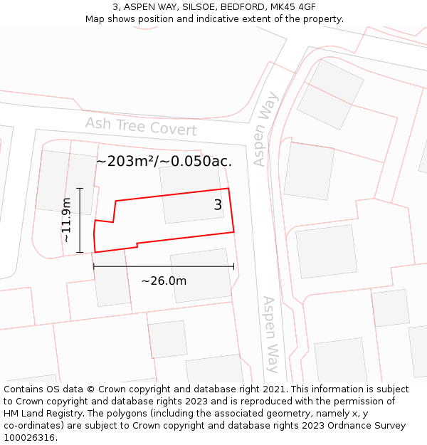 3, ASPEN WAY, SILSOE, BEDFORD, MK45 4GF: Plot and title map