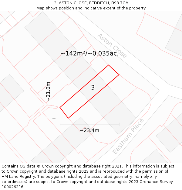3, ASTON CLOSE, REDDITCH, B98 7GA: Plot and title map