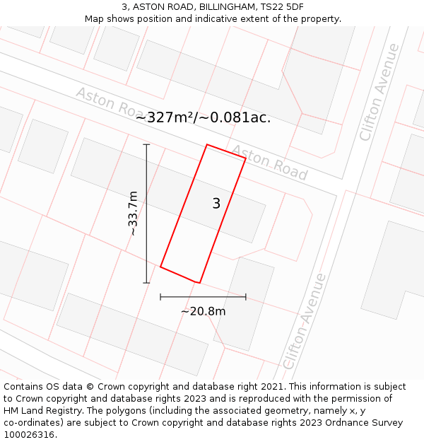 3, ASTON ROAD, BILLINGHAM, TS22 5DF: Plot and title map