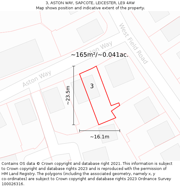 3, ASTON WAY, SAPCOTE, LEICESTER, LE9 4AW: Plot and title map