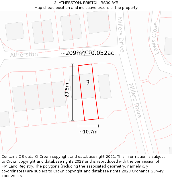 3, ATHERSTON, BRISTOL, BS30 8YB: Plot and title map