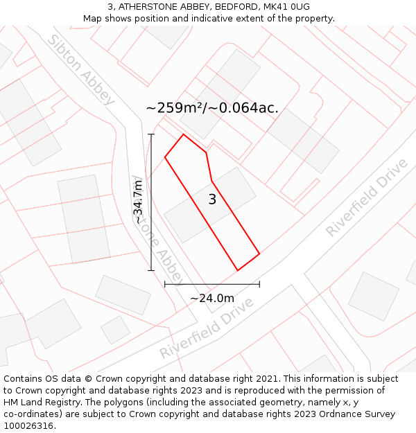 3, ATHERSTONE ABBEY, BEDFORD, MK41 0UG: Plot and title map