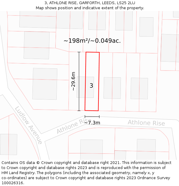 3, ATHLONE RISE, GARFORTH, LEEDS, LS25 2LU: Plot and title map