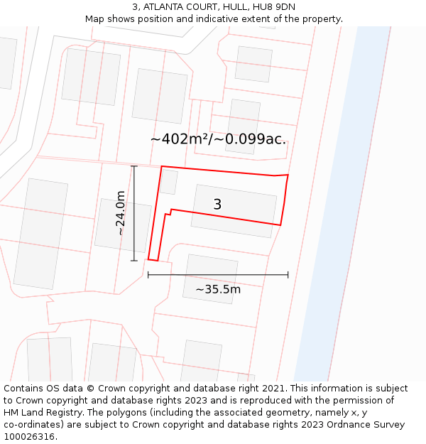 3, ATLANTA COURT, HULL, HU8 9DN: Plot and title map