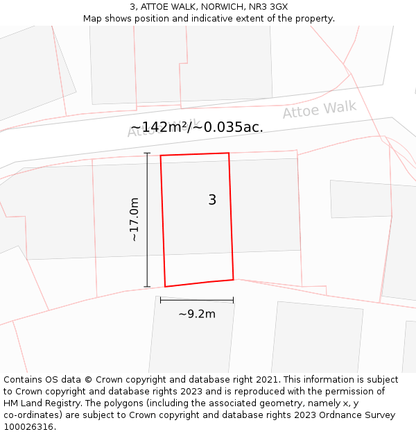 3, ATTOE WALK, NORWICH, NR3 3GX: Plot and title map