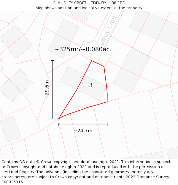 3, AUDLEY CROFT, LEDBURY, HR8 1BD: Plot and title map