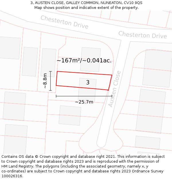 3, AUSTEN CLOSE, GALLEY COMMON, NUNEATON, CV10 9QS: Plot and title map