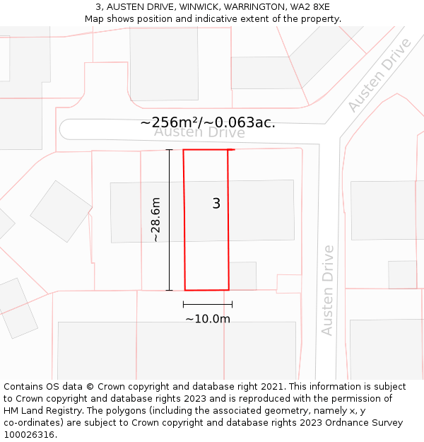 3, AUSTEN DRIVE, WINWICK, WARRINGTON, WA2 8XE: Plot and title map