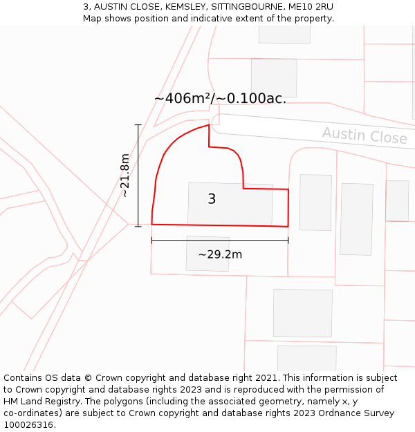 3, AUSTIN CLOSE, KEMSLEY, SITTINGBOURNE, ME10 2RU: Plot and title map
