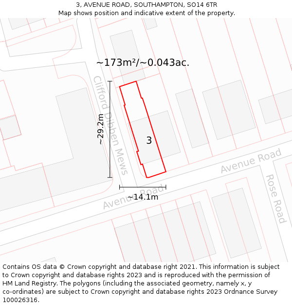 3, AVENUE ROAD, SOUTHAMPTON, SO14 6TR: Plot and title map