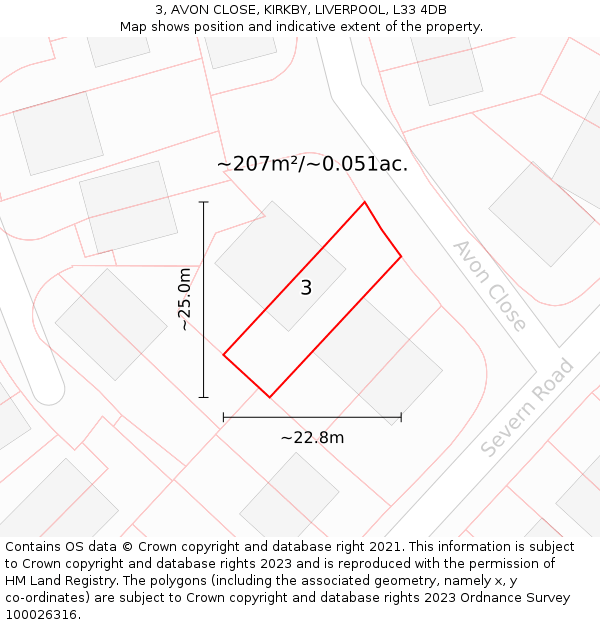 3, AVON CLOSE, KIRKBY, LIVERPOOL, L33 4DB: Plot and title map