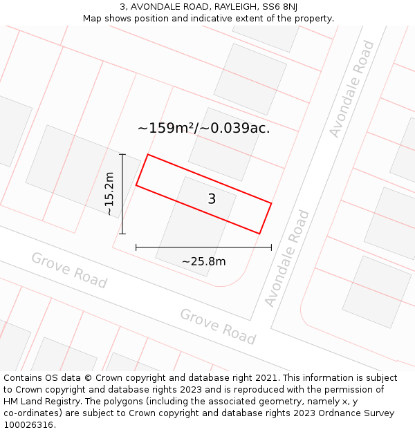 3, AVONDALE ROAD, RAYLEIGH, SS6 8NJ: Plot and title map