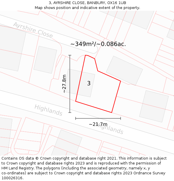3, AYRSHIRE CLOSE, BANBURY, OX16 1UB: Plot and title map