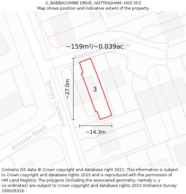 3, BABBACOMBE DRIVE, NOTTINGHAM, NG5 5FZ: Plot and title map