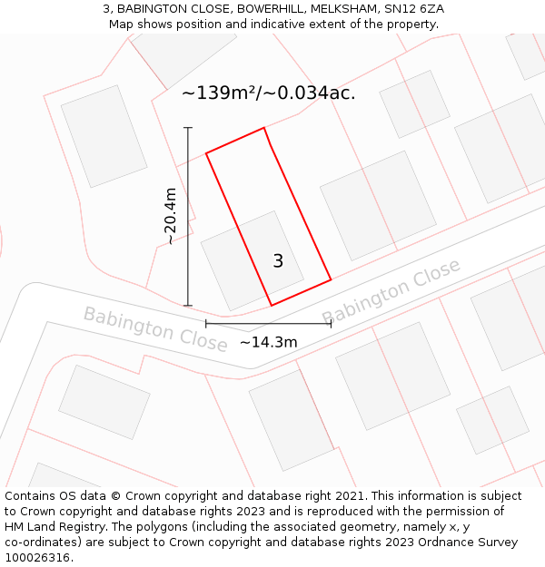3, BABINGTON CLOSE, BOWERHILL, MELKSHAM, SN12 6ZA: Plot and title map
