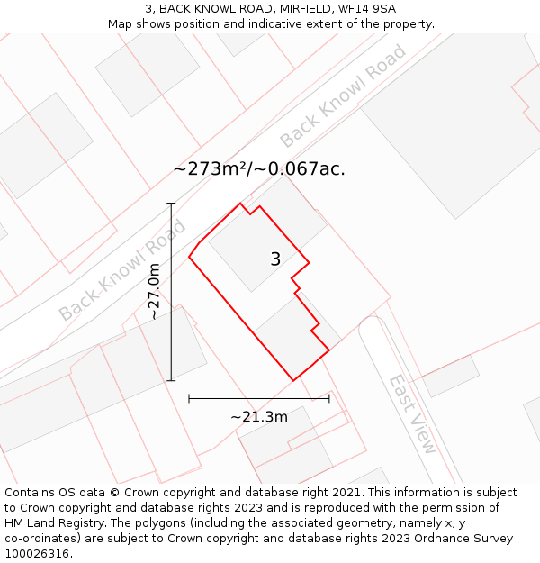 3, BACK KNOWL ROAD, MIRFIELD, WF14 9SA: Plot and title map