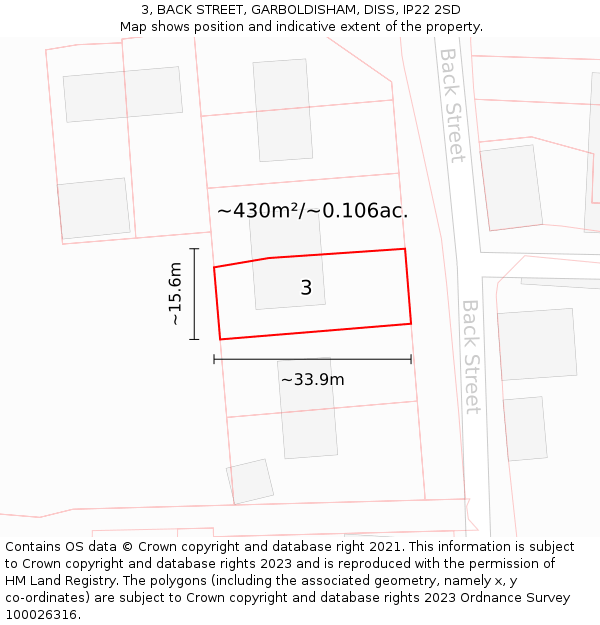 3, BACK STREET, GARBOLDISHAM, DISS, IP22 2SD: Plot and title map