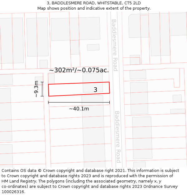 3, BADDLESMERE ROAD, WHITSTABLE, CT5 2LD: Plot and title map