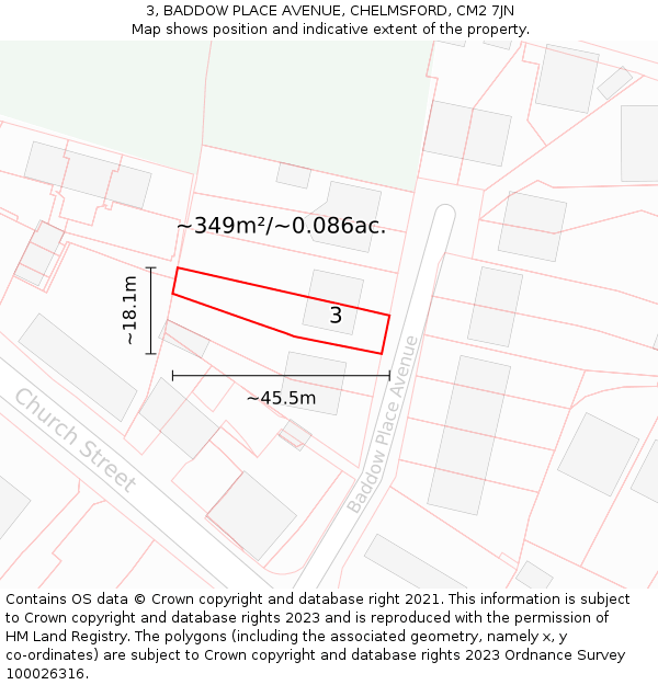 3, BADDOW PLACE AVENUE, CHELMSFORD, CM2 7JN: Plot and title map