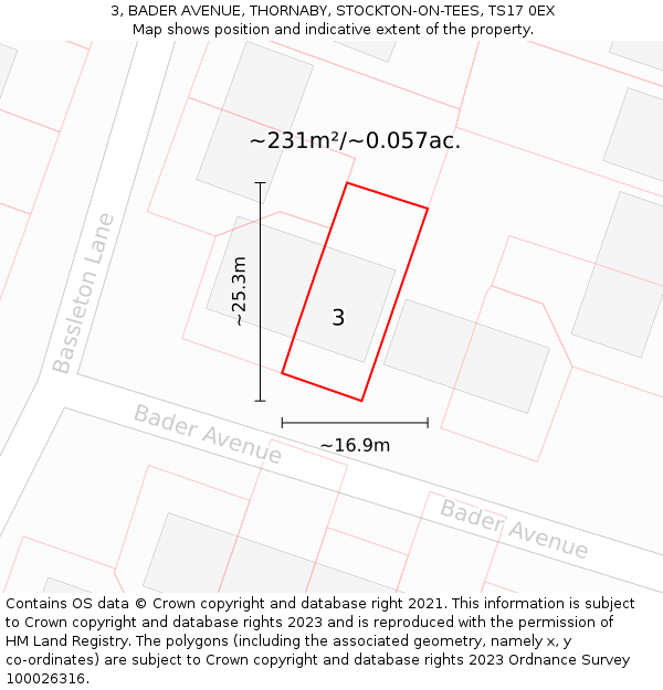 3, BADER AVENUE, THORNABY, STOCKTON-ON-TEES, TS17 0EX: Plot and title map