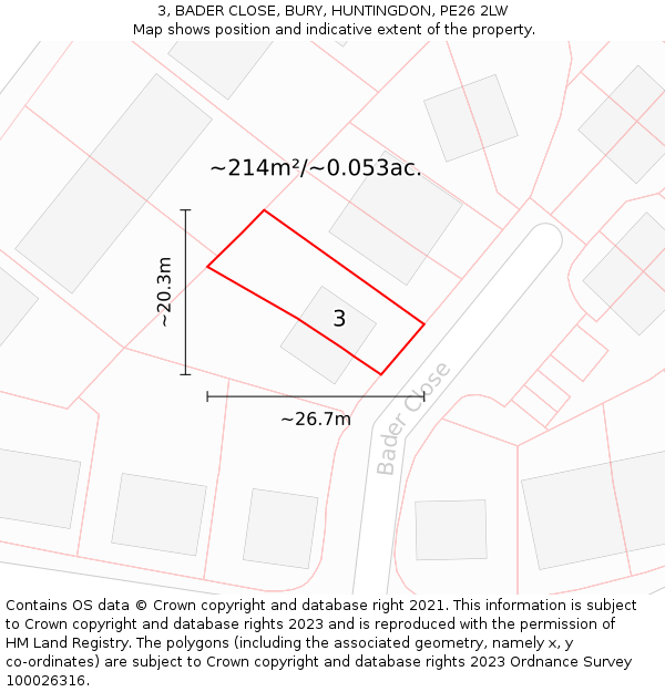 3, BADER CLOSE, BURY, HUNTINGDON, PE26 2LW: Plot and title map