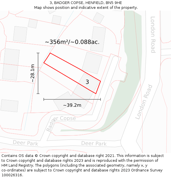3, BADGER COPSE, HENFIELD, BN5 9HE: Plot and title map