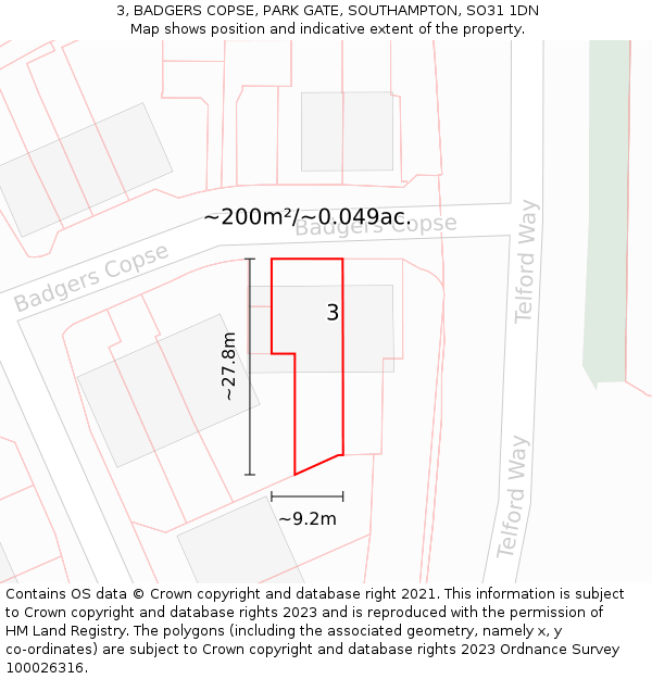 3, BADGERS COPSE, PARK GATE, SOUTHAMPTON, SO31 1DN: Plot and title map