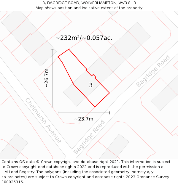 3, BAGRIDGE ROAD, WOLVERHAMPTON, WV3 8HR: Plot and title map
